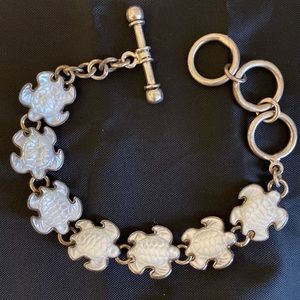 Beautiful Charles Albert Sterling Silver and Mother of Pearl Sea Turtle Bracelet
